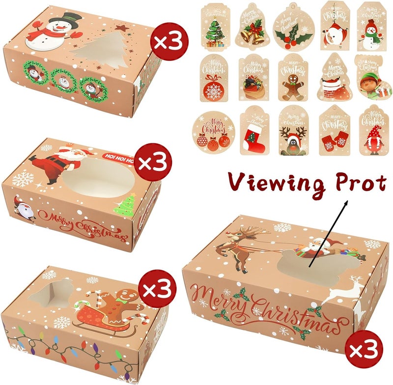 ZMCINER 12 PCS Christmas Cookie Boxes for Gift Giving Christmas Bakery Boxes Treat Boxes Baking Boxes with Window for Pastries, Cupcakes, Brownies, Donuts, Gift-Giving 8.75 x 5.75 x 2.75 Inches - Image 3